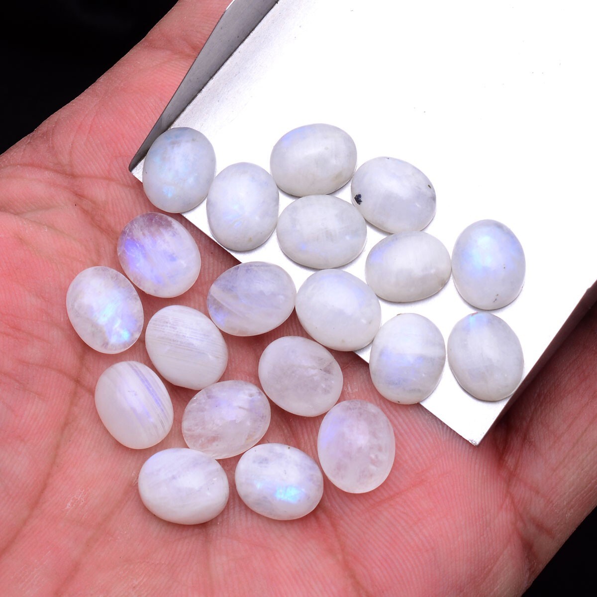 10 Pcs Natural Blue Shine Moonstone 11mm*9mm Oval Cabochon Untreated Gemstones