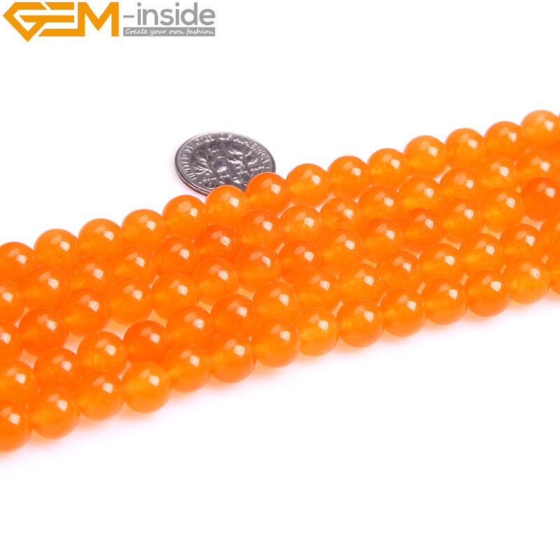 Smooth & Faceted Orange Jade Gemstone Round Beads For Jewelry Making Strand 15″