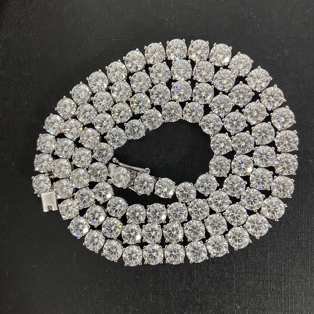 Round Cut Moissanite Tennis Chain Necklace Pass Tester 4MM 925 Sterling Silver