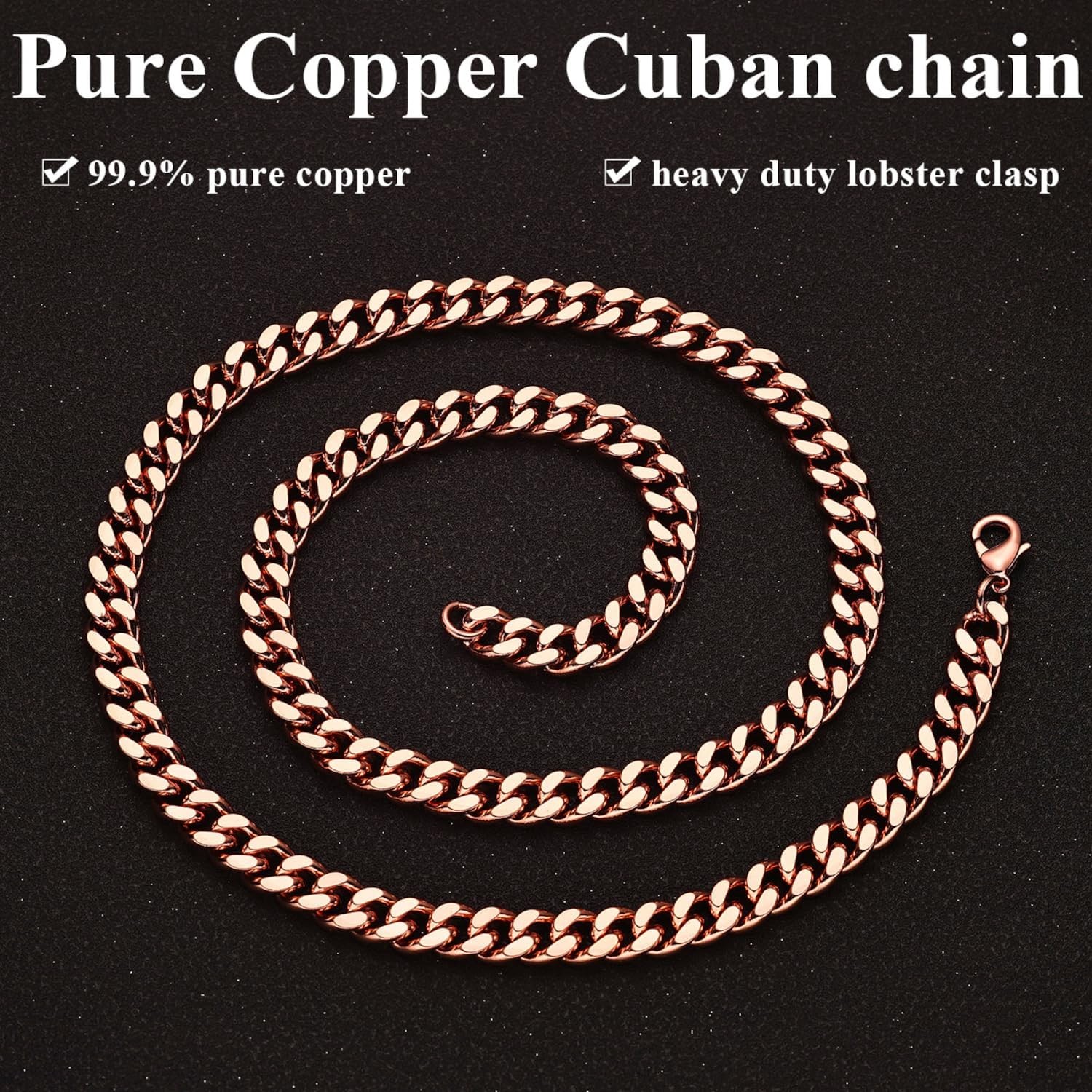Heavenly Metals Copper Necklace for Men & Women – 99.9% Pure Copper Cuban Link