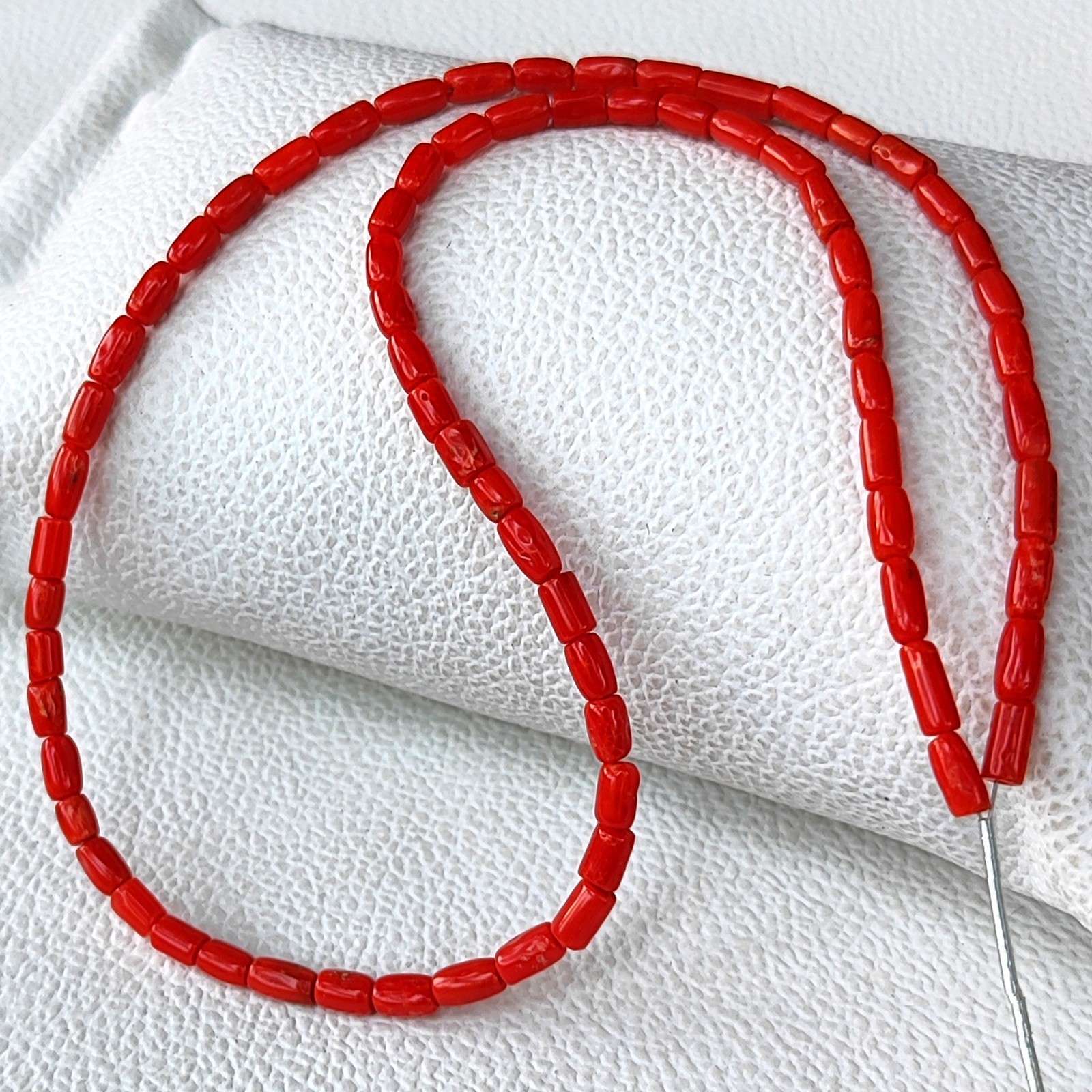 Italian Red Coral Gems 6-7mm Smooth Tube Pipe Spacer Beads 16″ Strand Jewelry