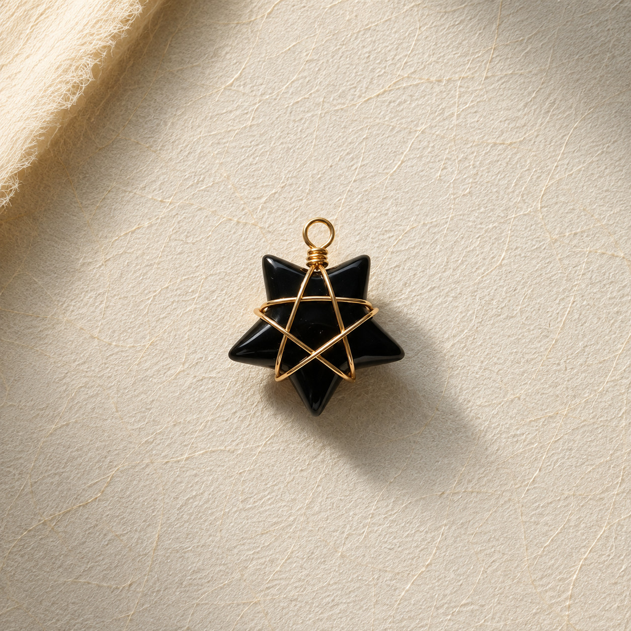 Natural Black Obsidian Star Pendant | Gold Wire DIY | Protection & Power | Boho