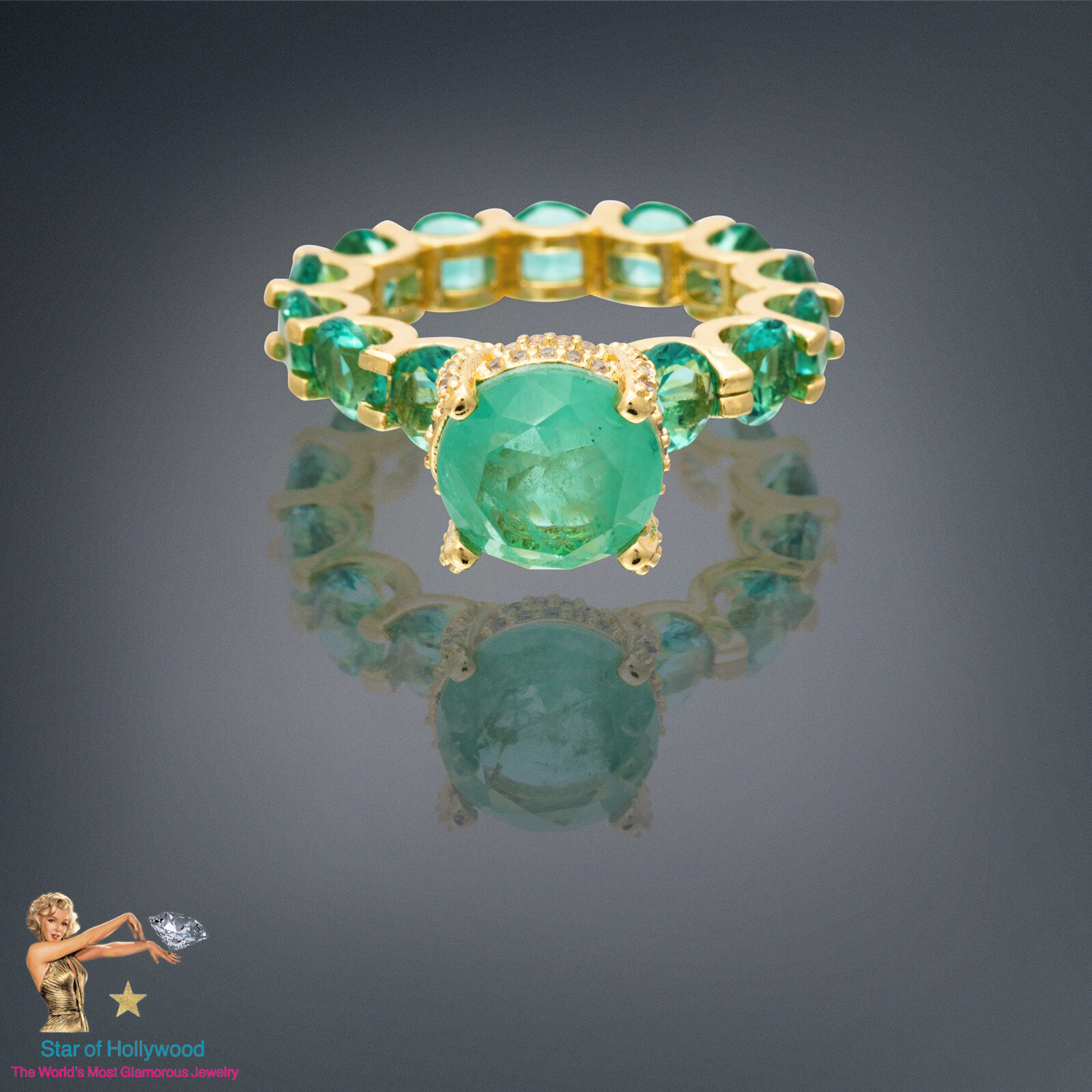 100% GENUINE COLOMBIAN EMERALD MULTI GEMSTONE RING, ETERNITY BAND, LADY AMERICA’