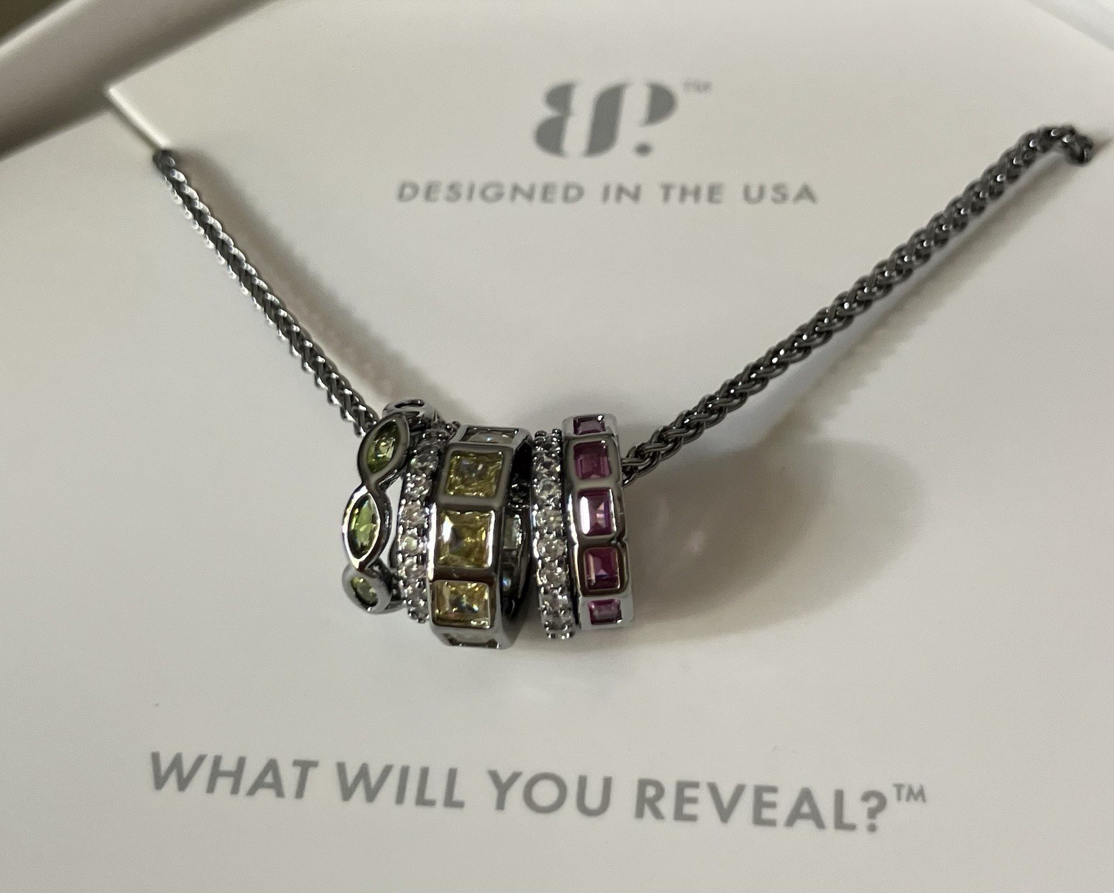 Bomb Party Necklace “Dreaming Of You” Gradient of CZ Mini Multi Color Rings Hema
