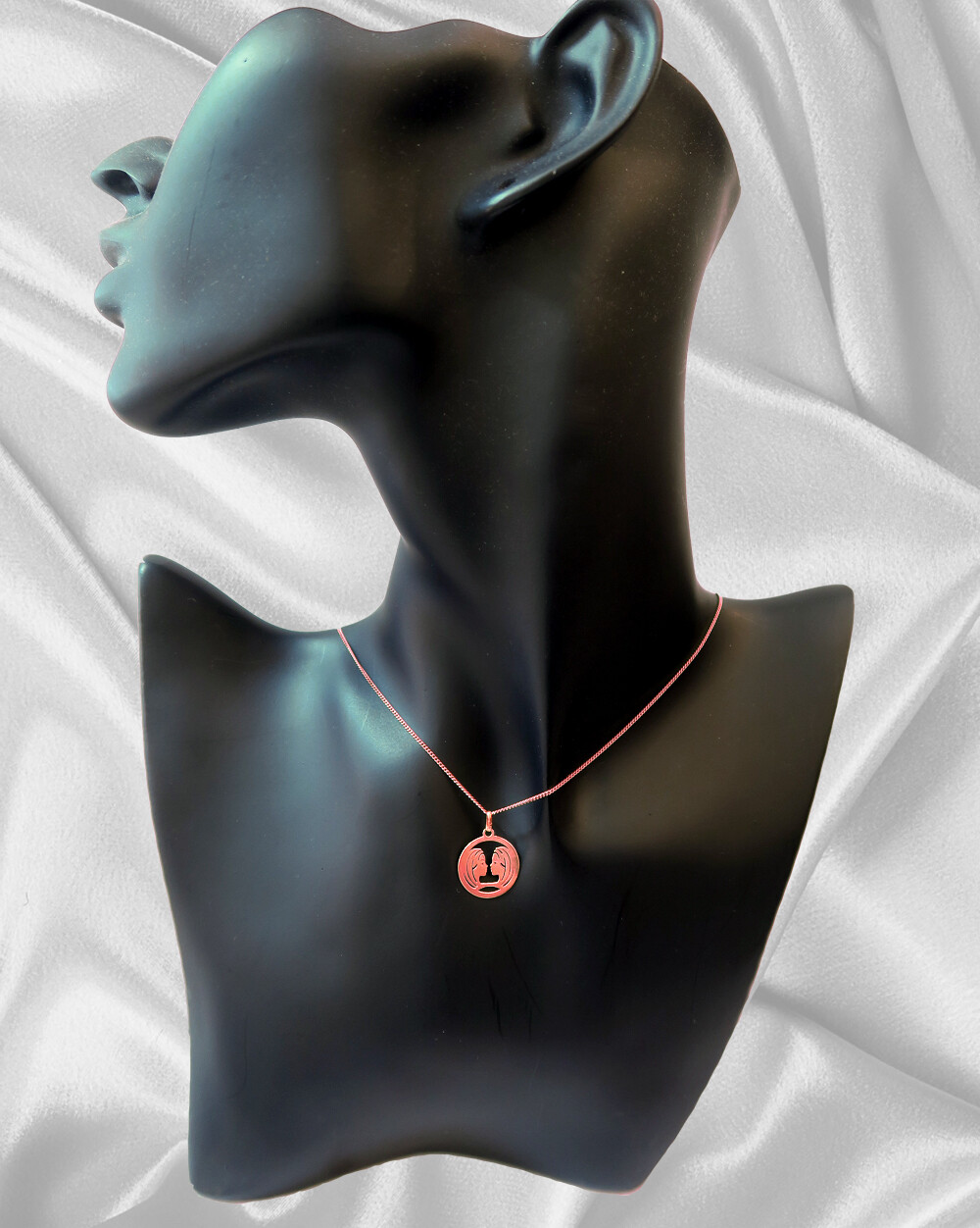 925 REAL SILVER, RED GOLD pl. *** Zodiac Sign Pendant Red Gold Plated 15mm, Chain