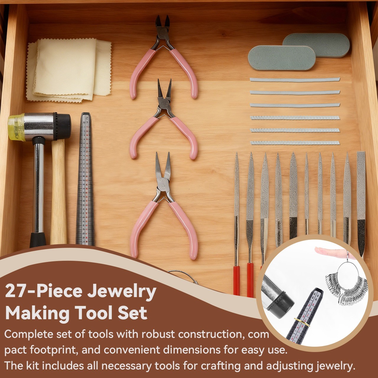 27PCS Jewelry Making Tool Kit Ring Making Set for Jewelry Repair DIY Craft