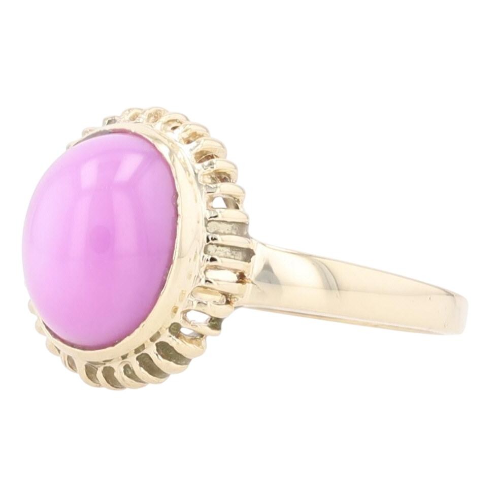 4.03ct Lab-Created Oval Cabochon Pink Star Sapphire Ring 14k Yellow Gold Size 6