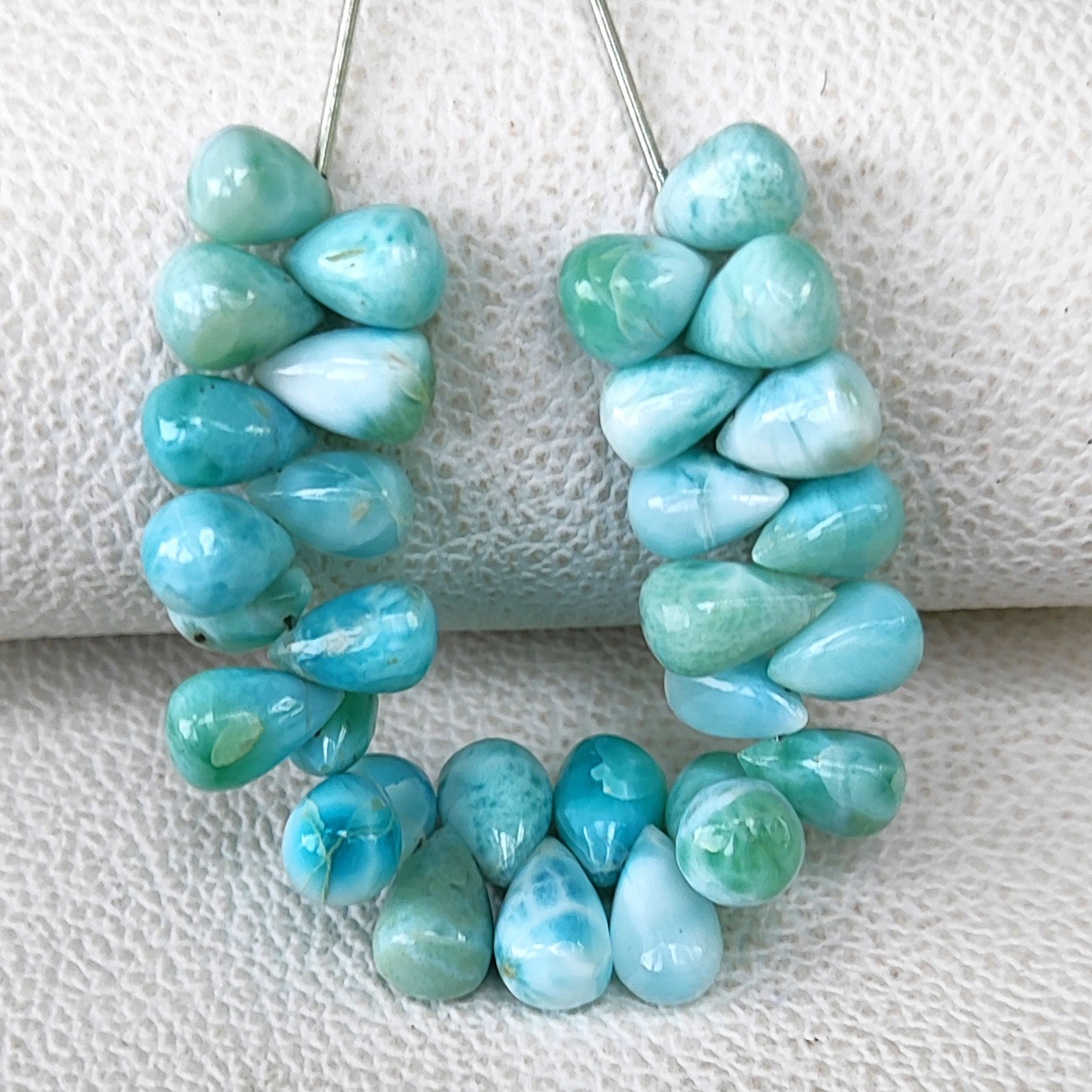 Dominican Republic Larimar Drop Beads 4″ Strand Smooth Gemstones 9x6mm-10x7mm