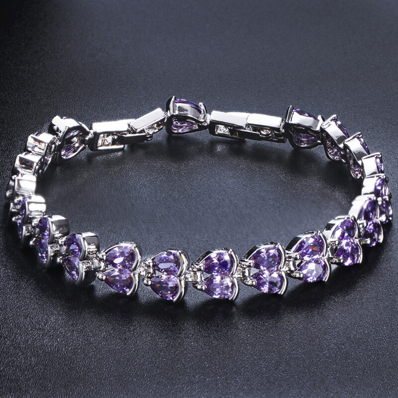 Silver Plated Cubic Zirconia Red Two line Drop Tennis Bracelet for Women Jewelry