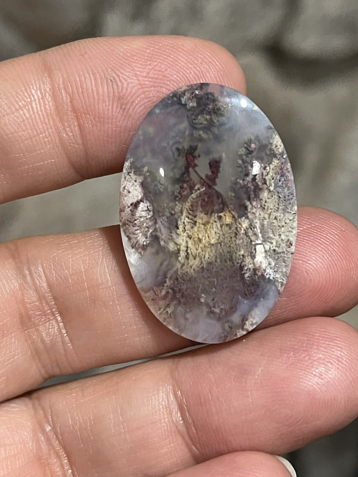 31.75x22x5.5mm Fine Silver Garden Moss Agate Oval Cabochon Loose Picture Stone
