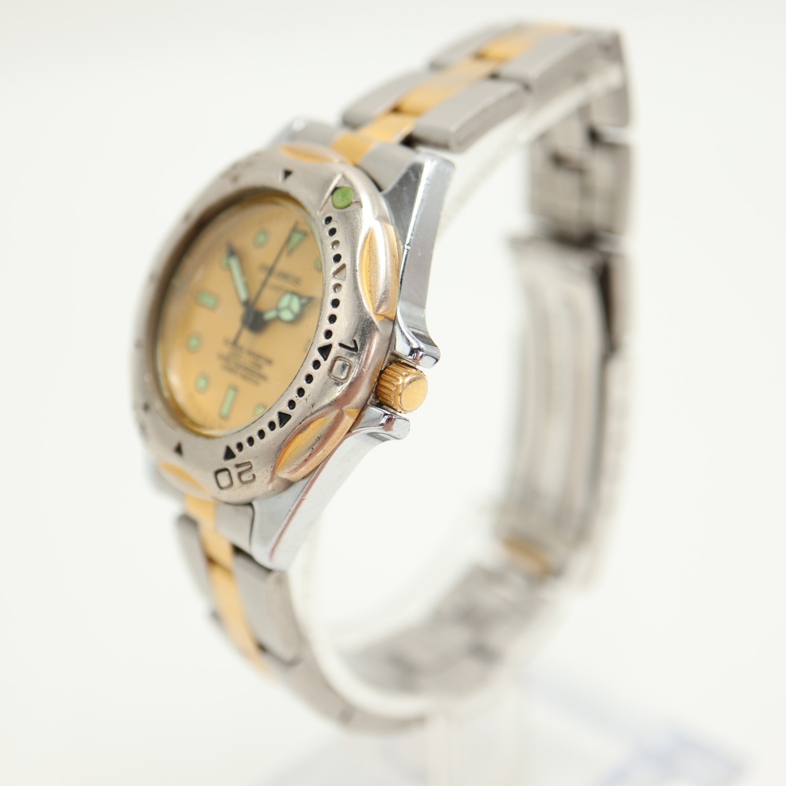 Vintage Helbros Scuba Master 30mm Diver Watch Two Tone 5.75″ Band w New Battery