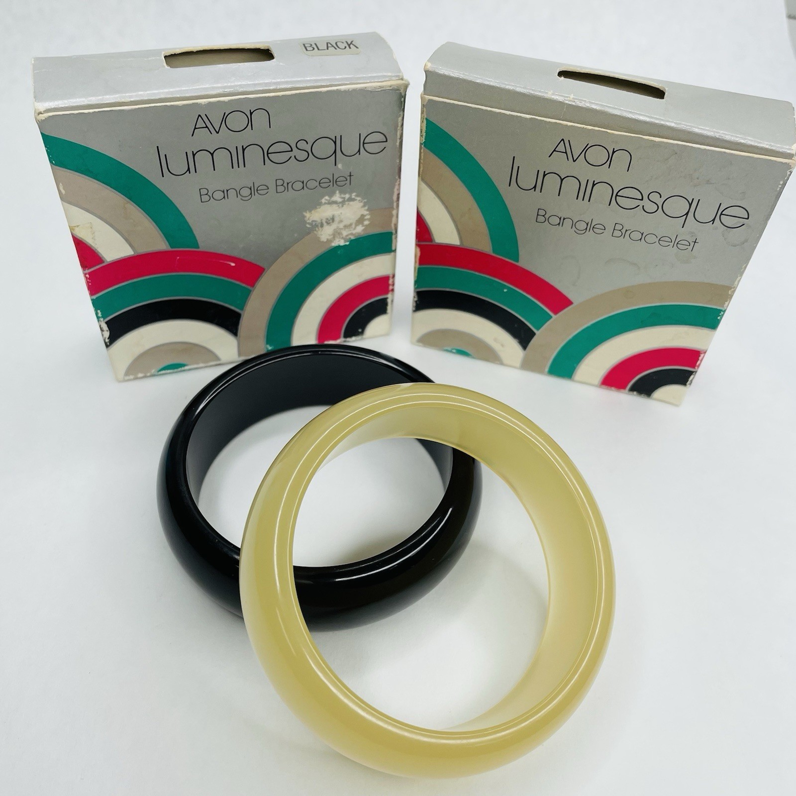 Vintage Avon Luminesque Lucite Bangle Bracelet Black Cream Moonglow Lot
