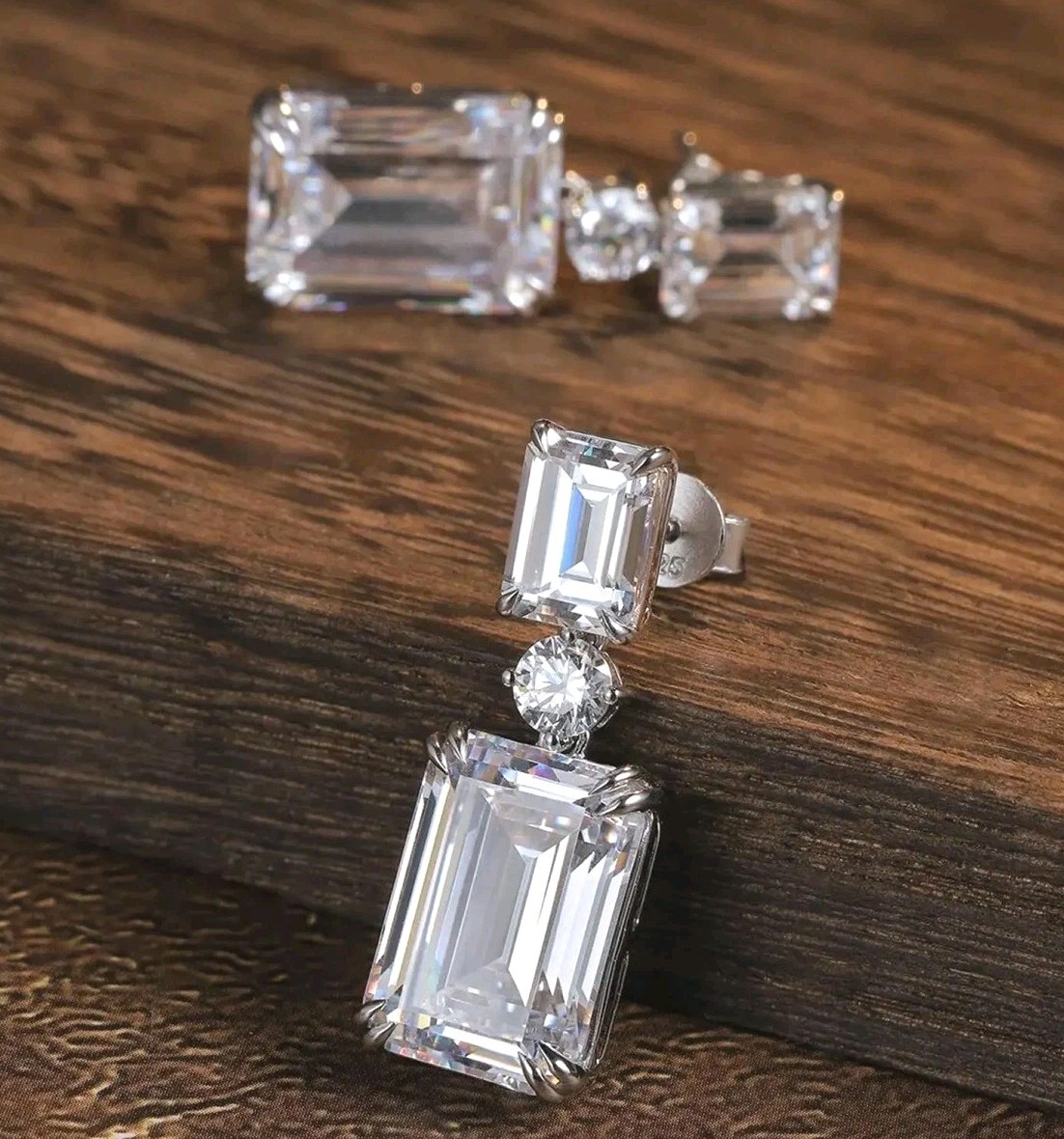 13 Ct Treated Certified Off White Diamond Solitaire Dangler Earrings, 925 Silver