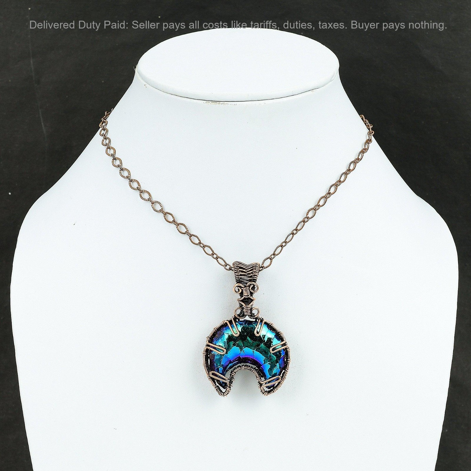 Copper Natural Titanium Druzy Daughter Wire Wrapped Crescent Moon Trendy Pendant