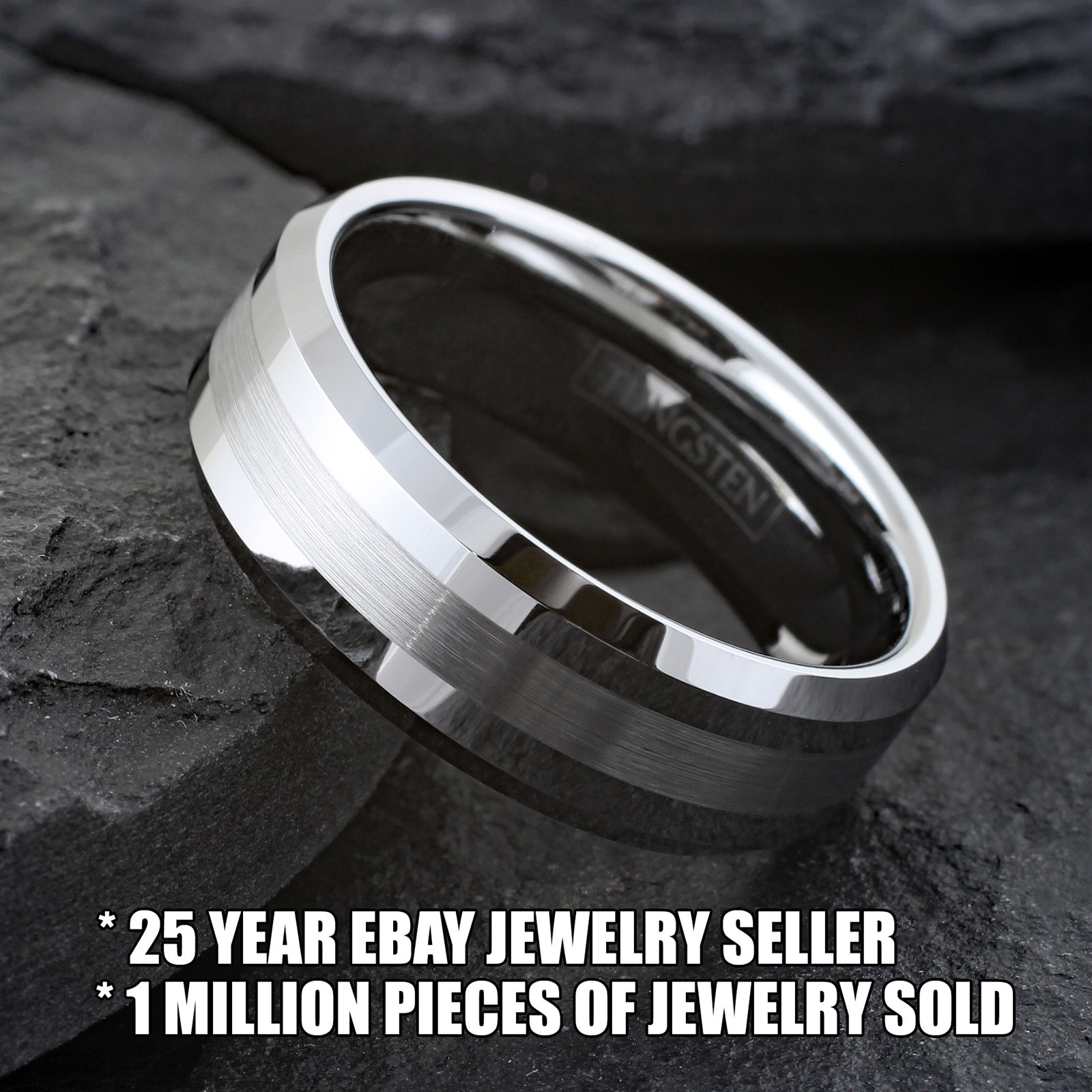 6/8mm Tungsten Carbide Men’s Half Brushed Stripe Wedding Band Ring Size 5-15