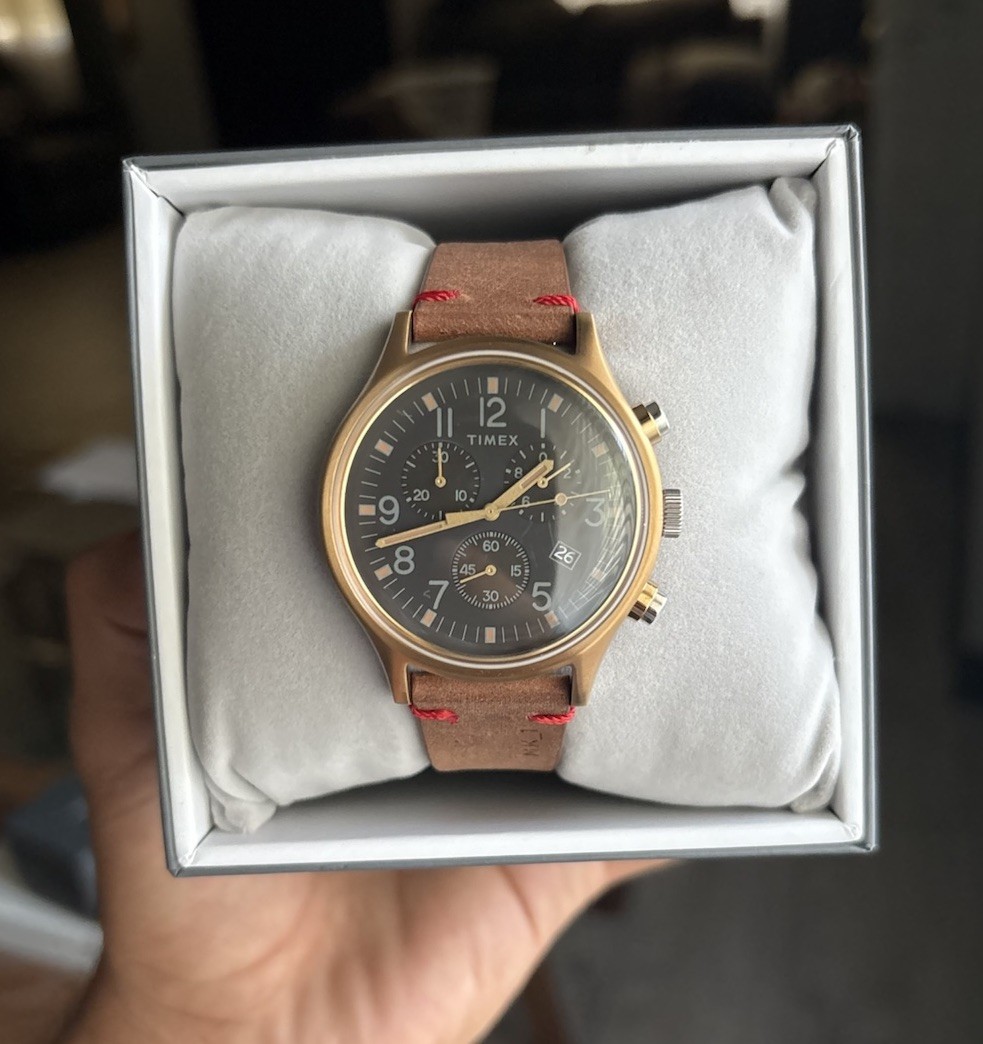 NEW Timex MK1 Rose Gold Steel Chronograph Leather Strap Watch TW2R96300