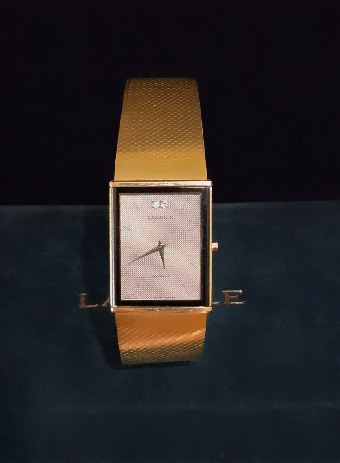 Lassalle Seiko Gold Plated 2 Diamond Dial Quartz Ultra Thin Men’s Dress Watch