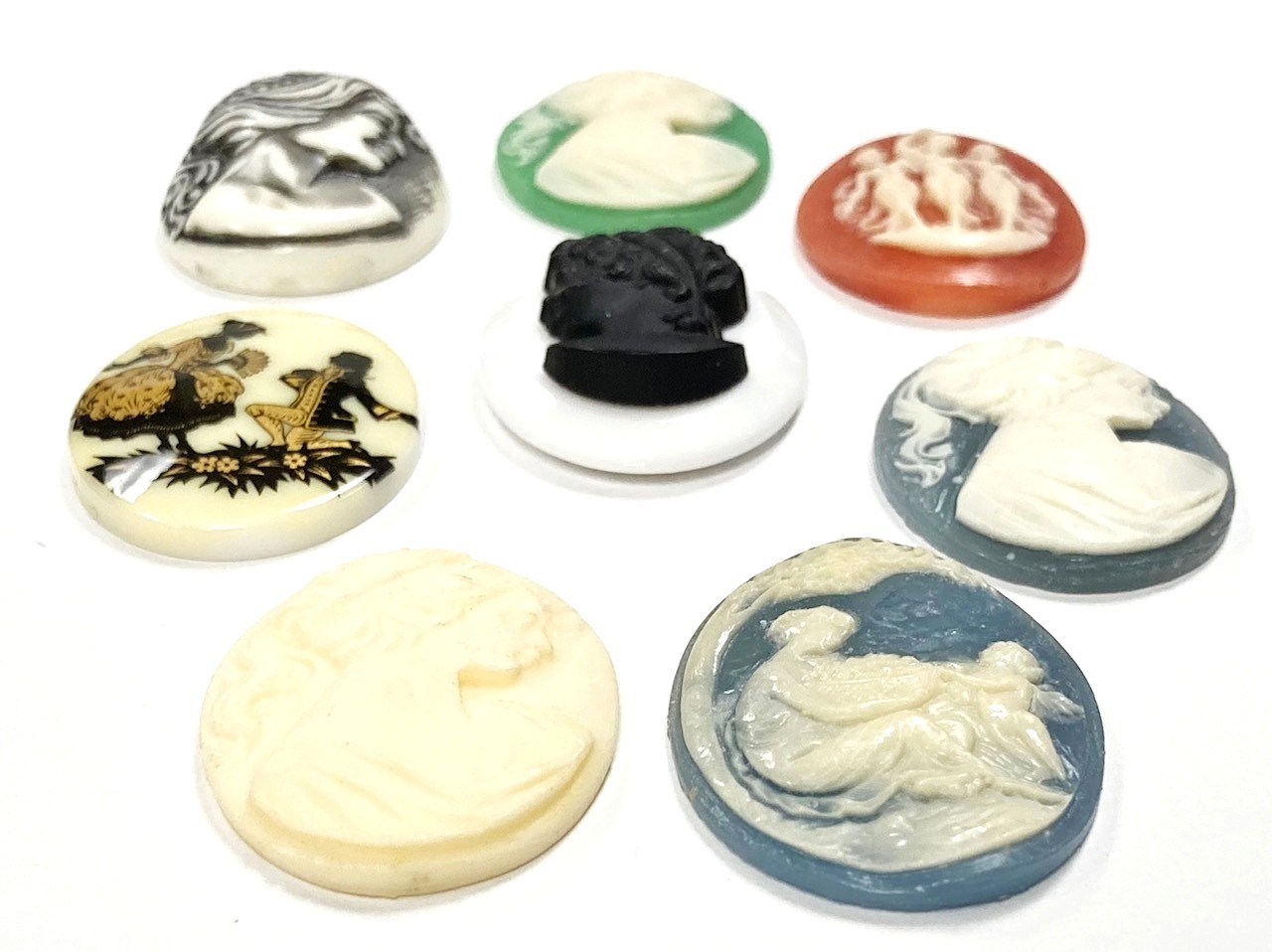 15 Vintage Acrylic Cameos (Hong Kong, Japan, West German) DIY Jewelry Making C81