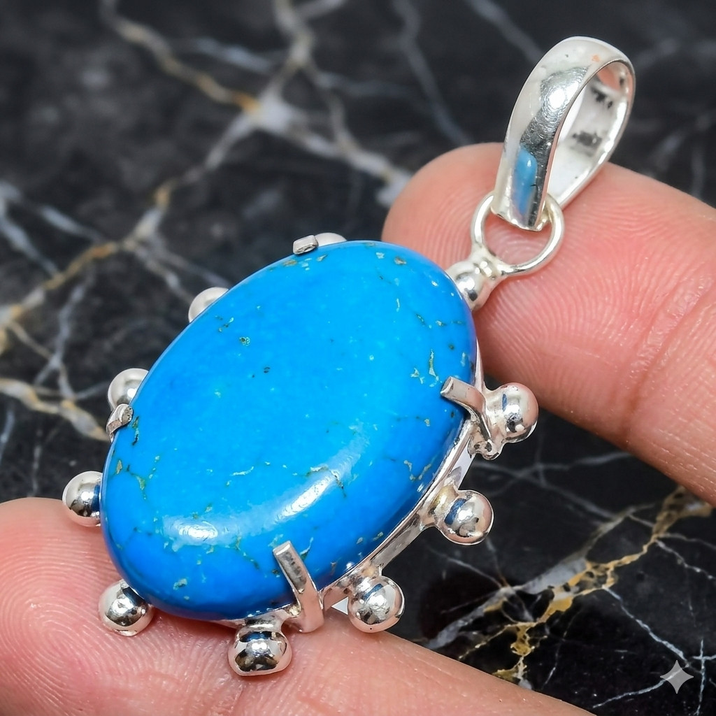 Natural Turquoise Elegant Wife Birthday Pendant Jewelry Sterling Silver Finish