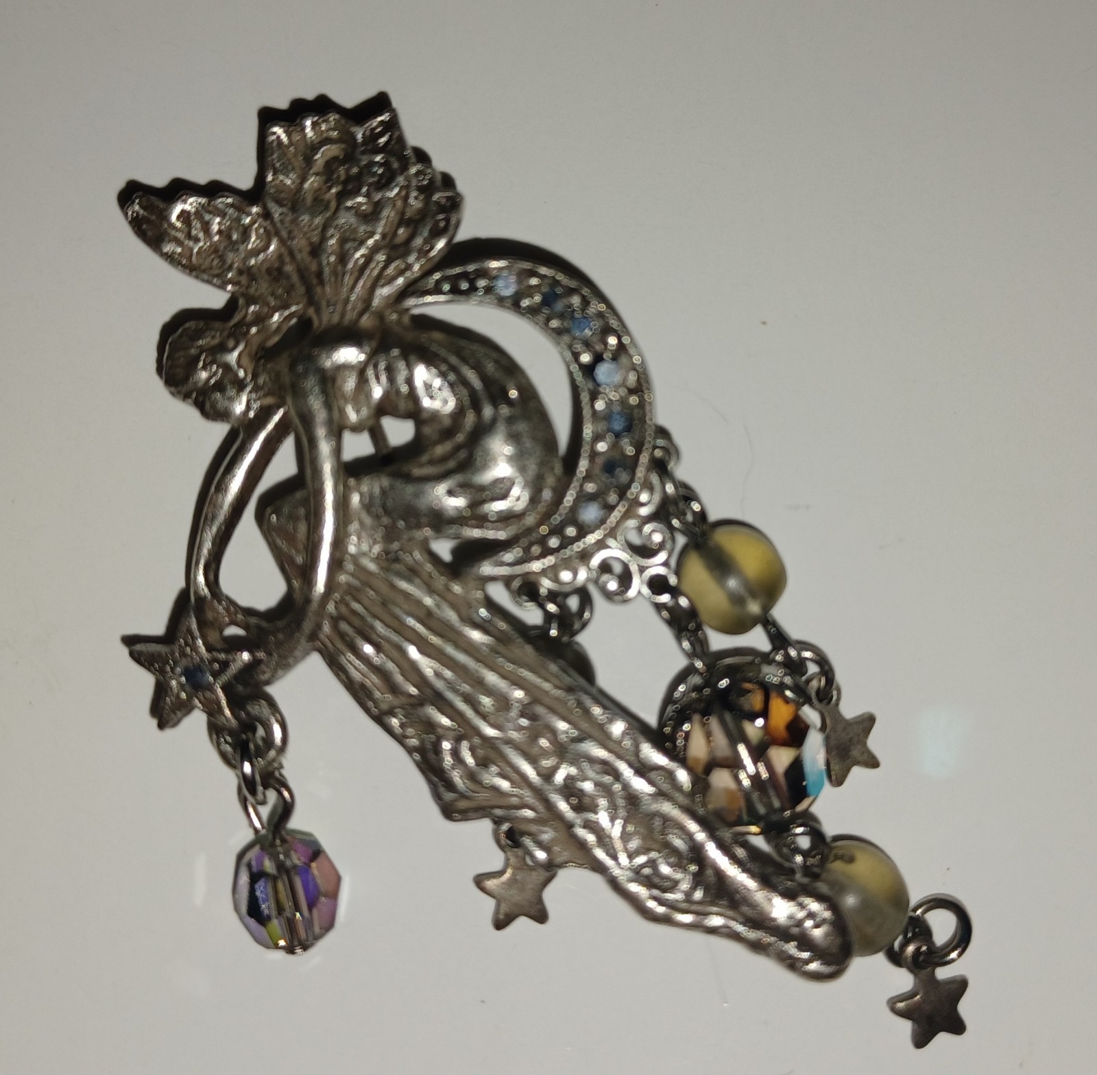 Kirks Folly Angel Fairy Floral Celestial Moon Stars Brooch Pin Crystal Vintage