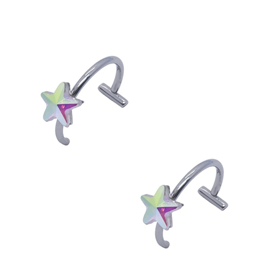 2PCS Trendy 10mm Stainless Steel Punk Clip on Fake Piercing Nose Wrap Lip Rings
