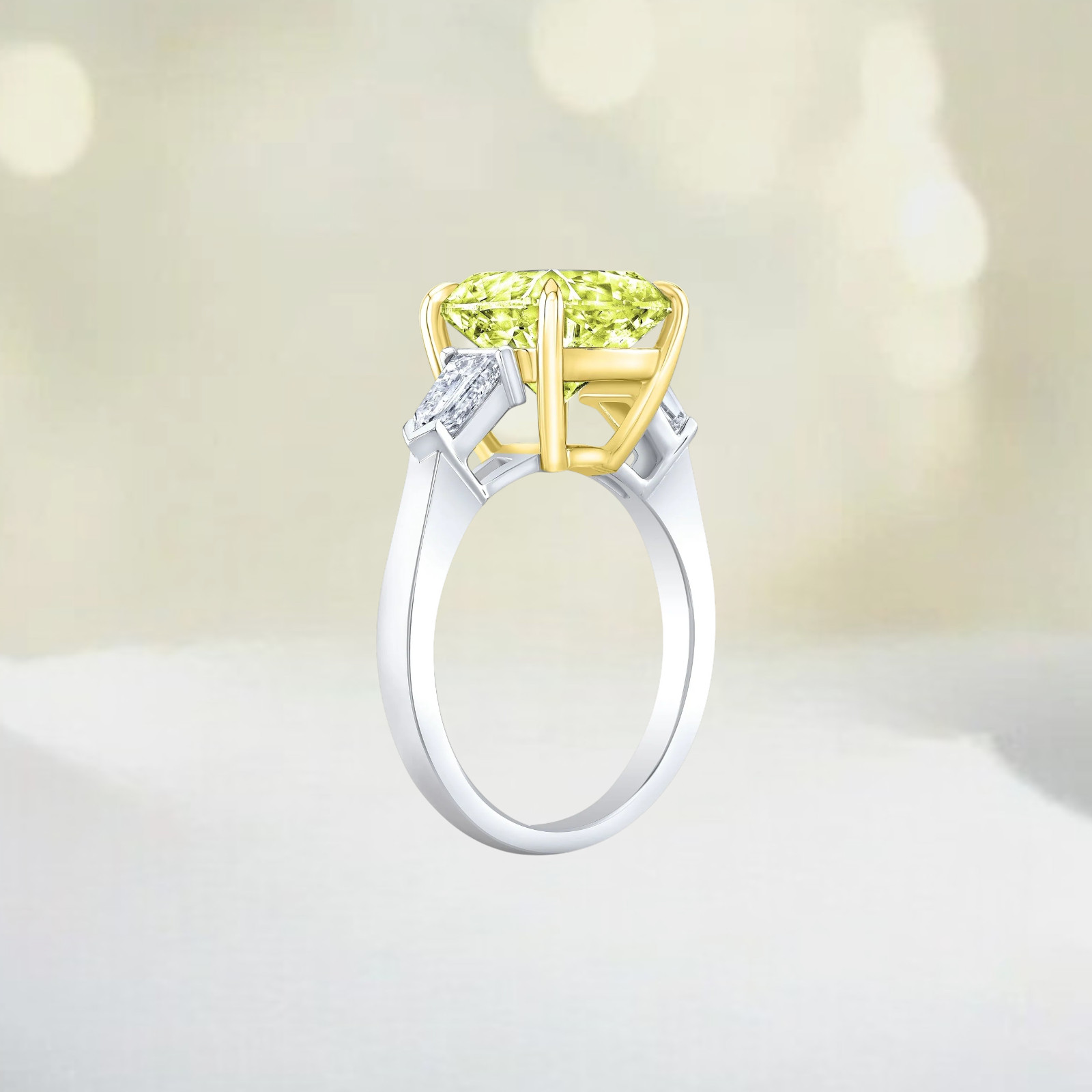 Fancy Vivid Yellow Diamond Ring 14K Multi Gold IGI Lab Grown 4.10 CT Cushion Cut