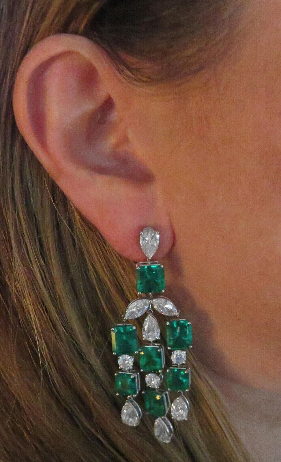 One Of a Kind Emerald Cut Green L:ab Created Emerald Women Drop-Dangle Earrings