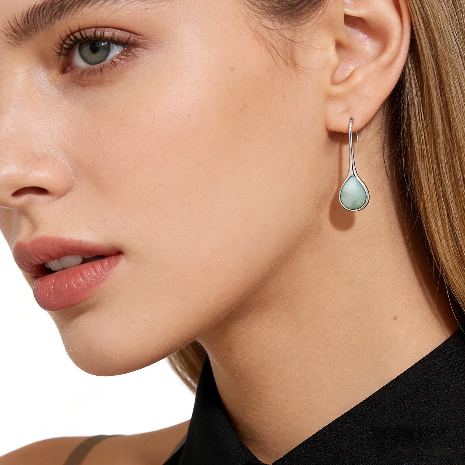 Pear Natural Larimar Gemstone Tear Drop Dangle Earrings 925 Sterling Silver