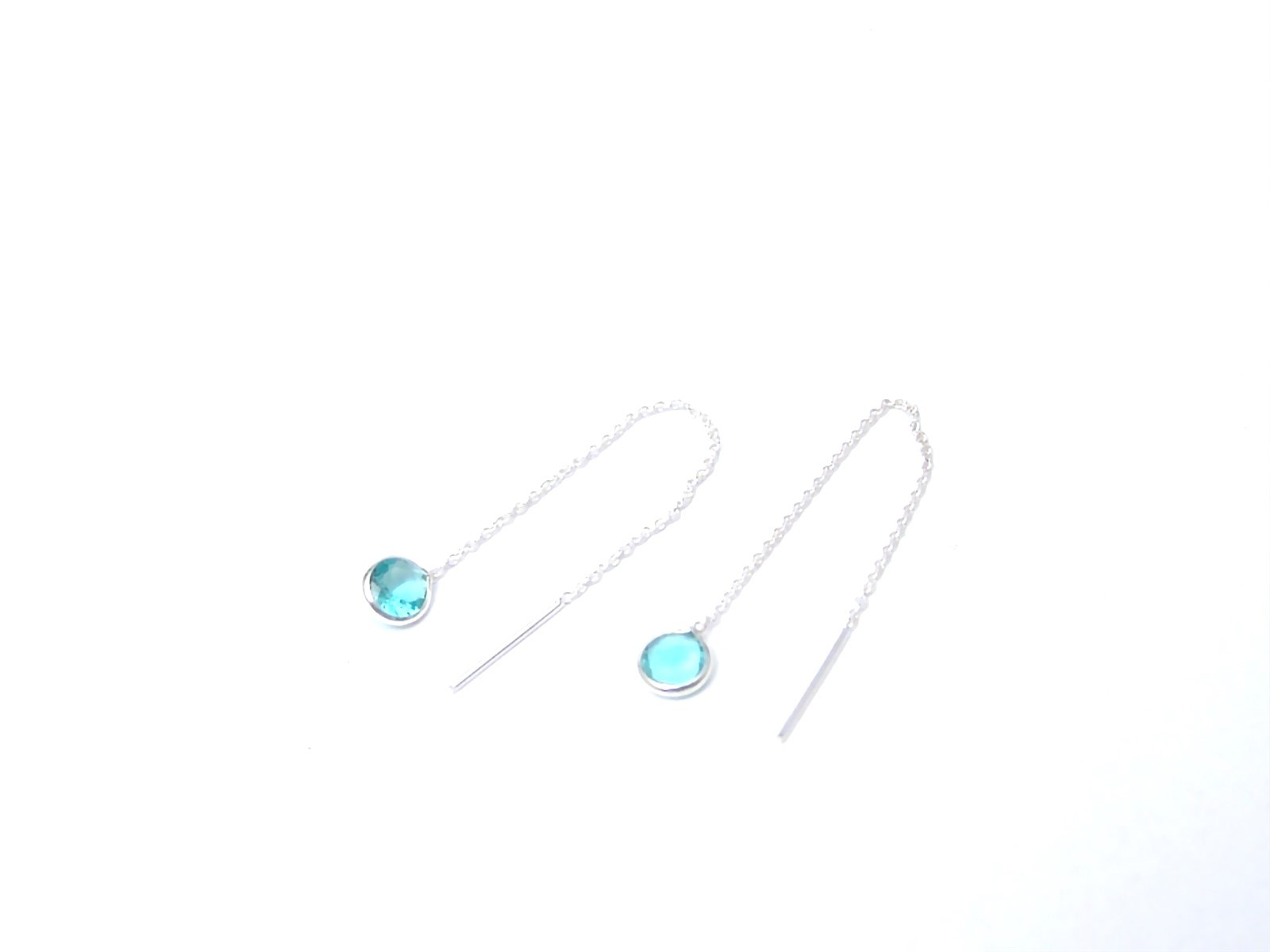 Sterling Silver Blue Topaz color Threader Earrings Dainty Small
