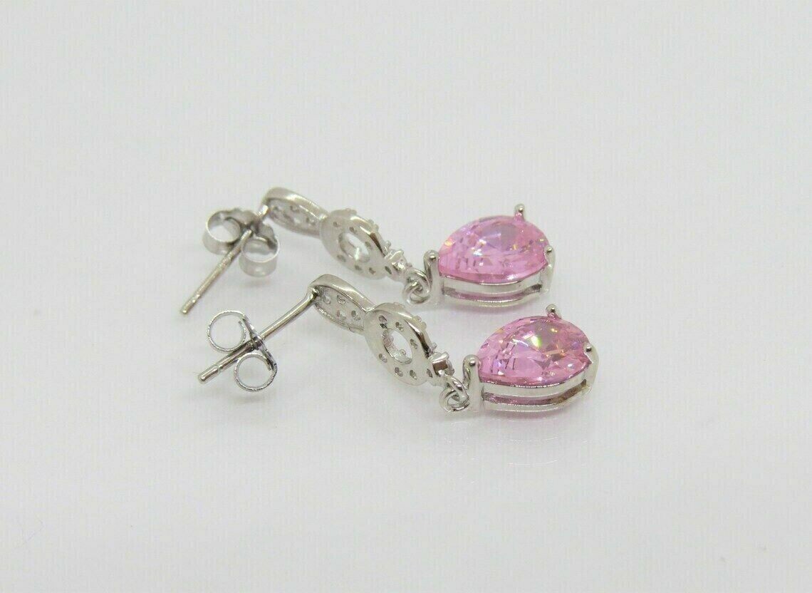 4 Ct Pear Cut Simulated Pink Sapphire Drop/Dangle Earrings 14K White Gold Plated
