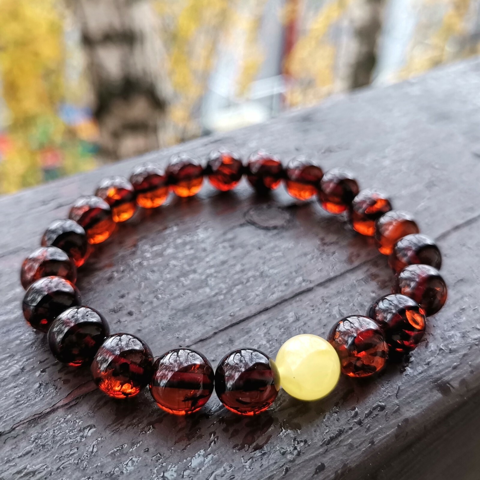 Amber Bracelet Natural Baltic 9mm Beads Round Cognac Stretch Bracelet