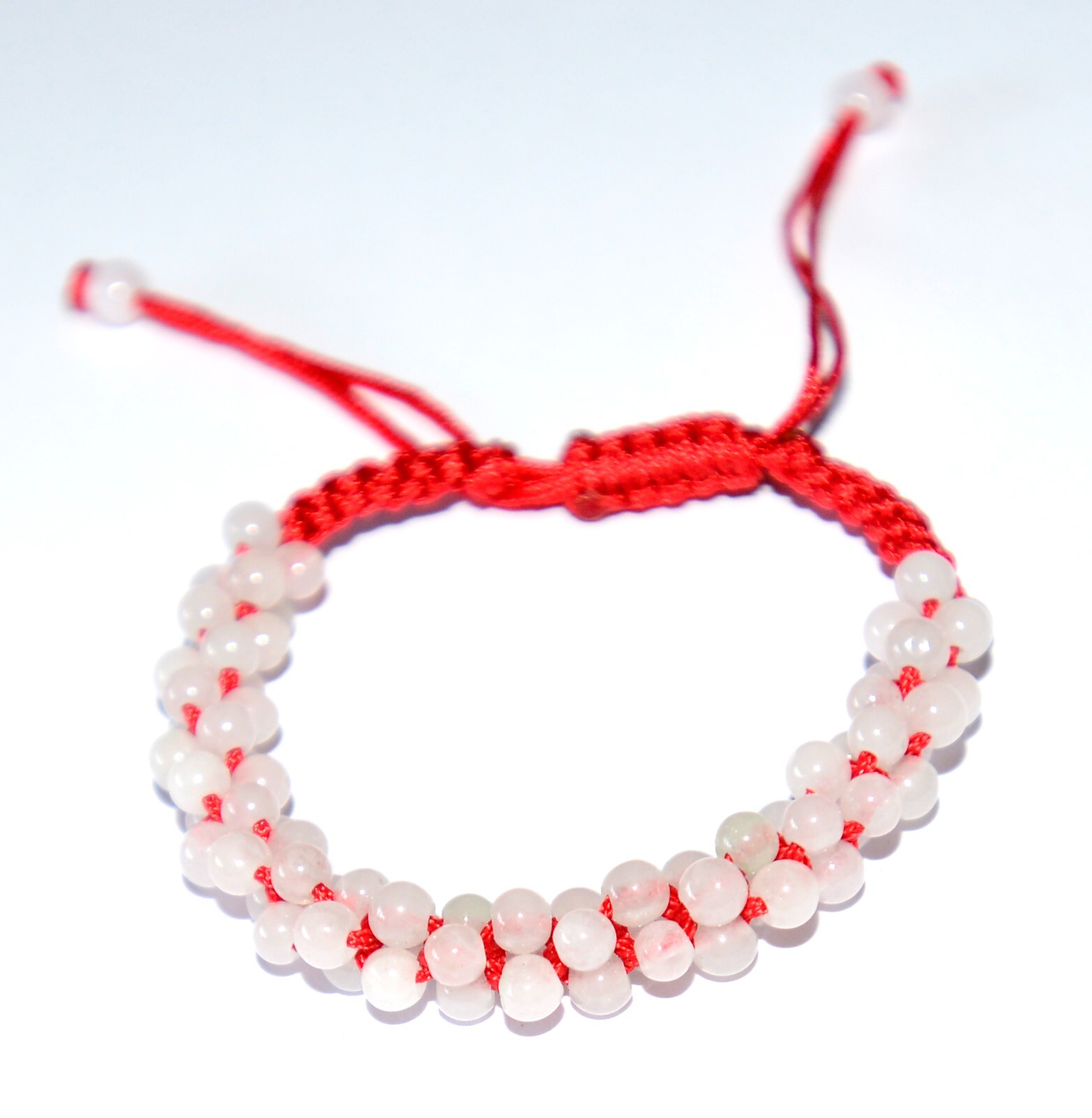 Macrame Friendship Adjustable Red Cord Feng Shui Pink Jade Beads Charm Bracelet