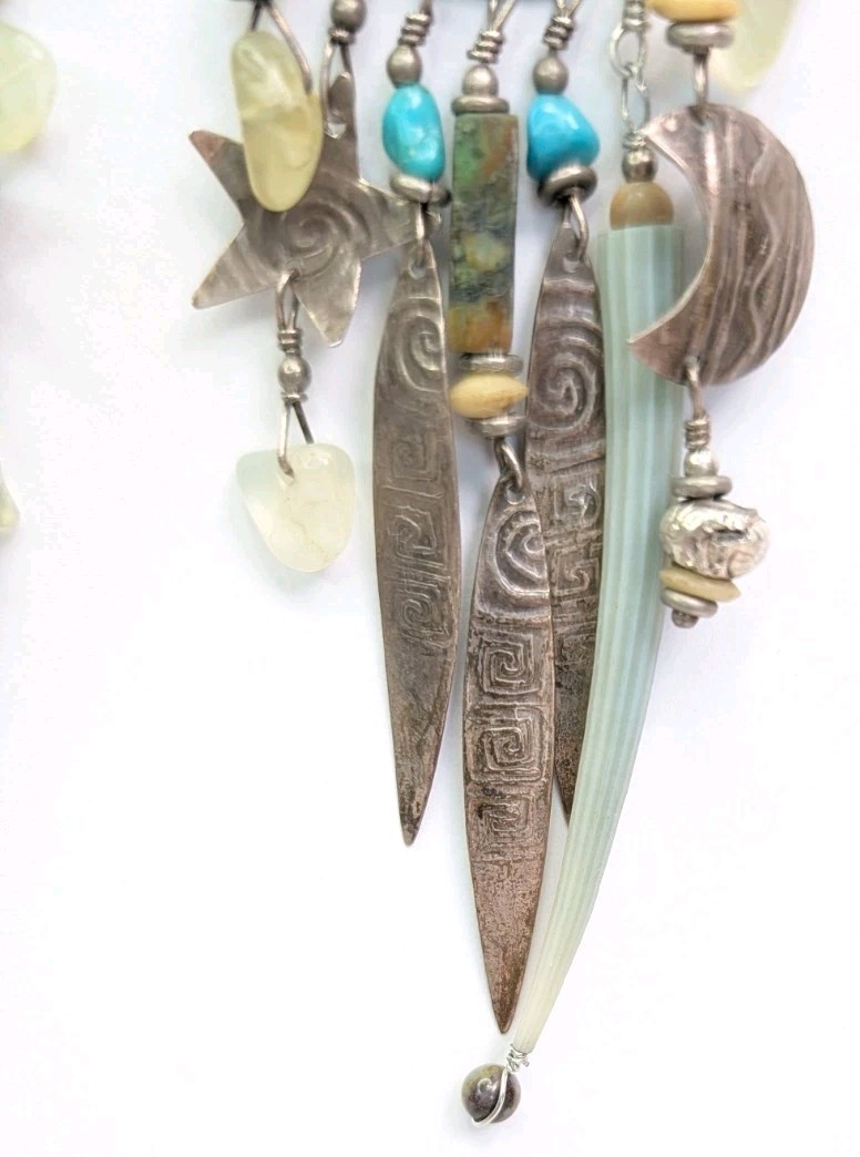 Vintage Tabra Moon Face Dangle Earrings Celestial Charms Sterling Silver 3.75 In
