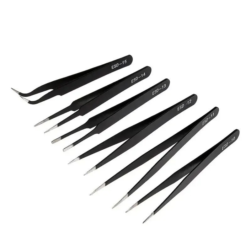 6pc Precision Tweezers Set ESD Anti-Static Stainless Steel Tools for Electronics