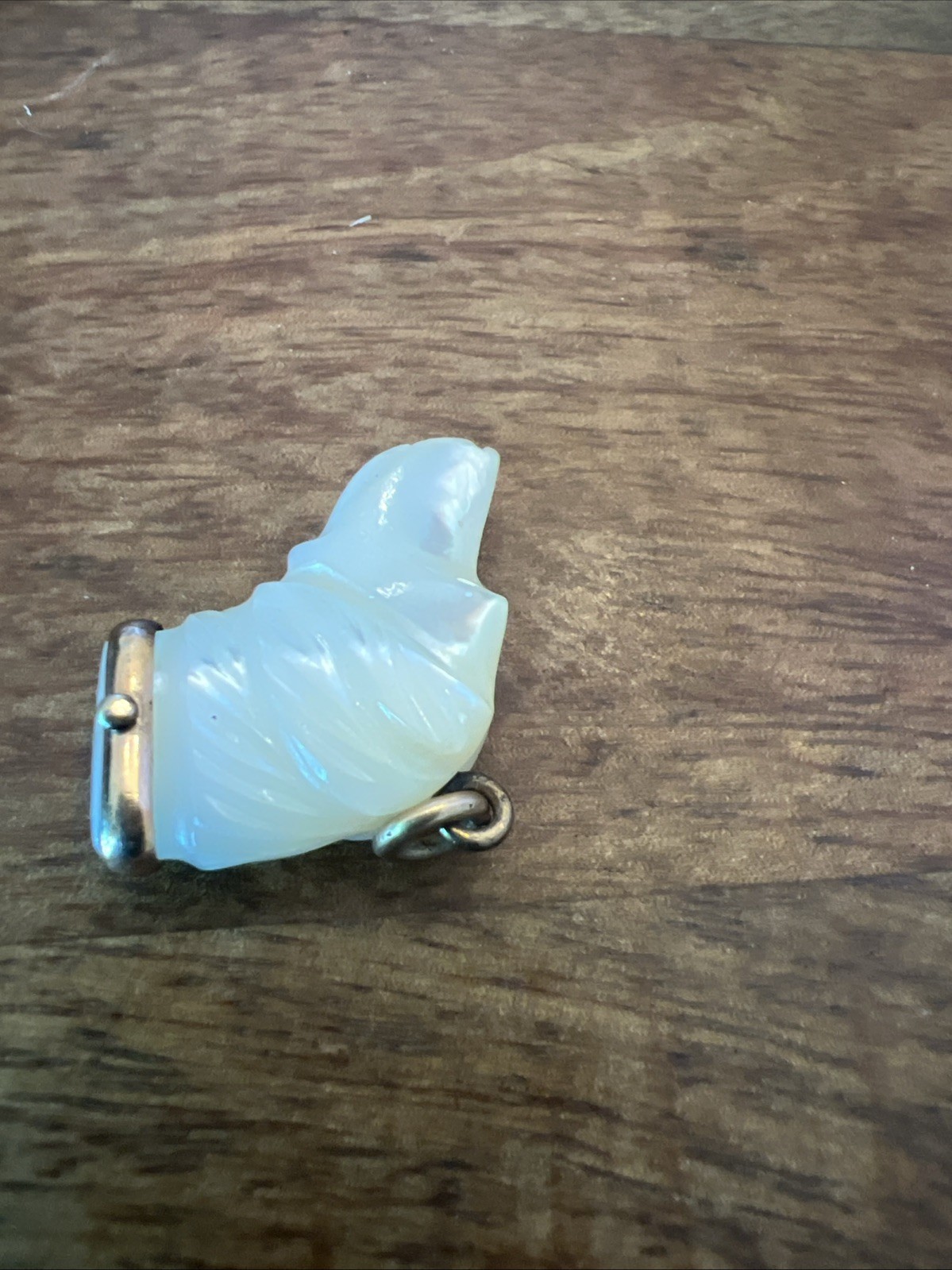 Vintage Art Deco Carved Mother Of Pearl Dog Gold Filled Charm