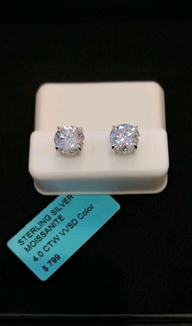 4Ct Moissanite Round Cut Sterling Silver Stud Earings