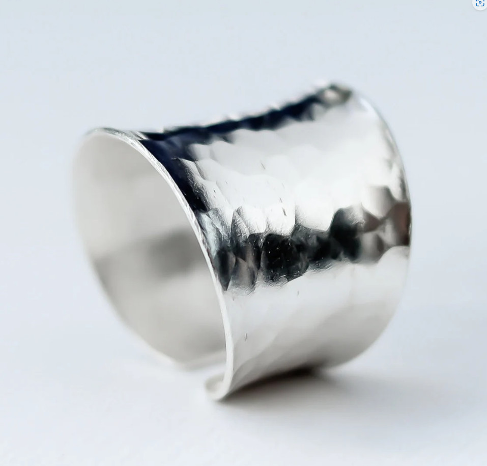 Hammered Shiny Statement Ring Sterling Silver Boho Ethnic Adjustable Ring Gift