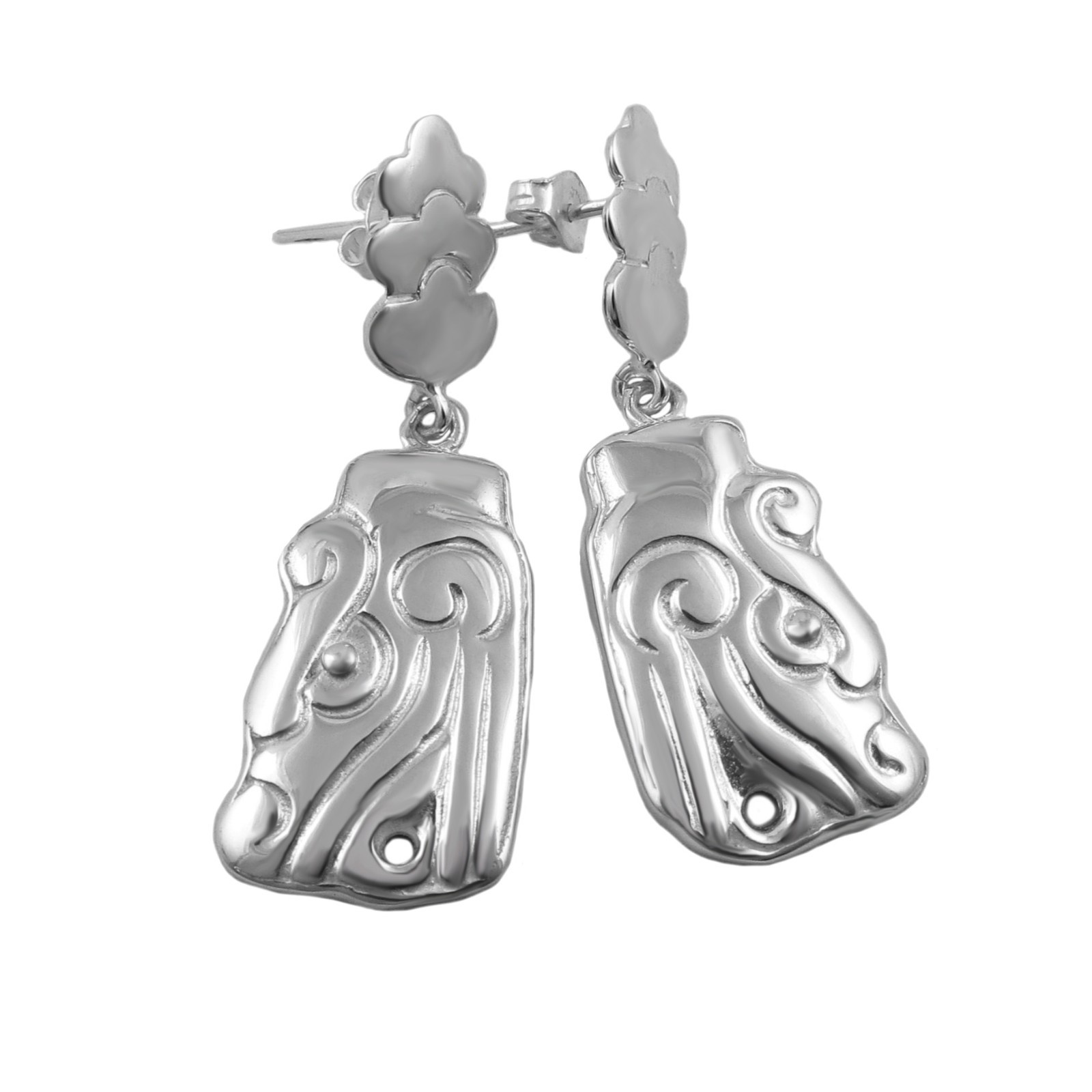 Plumed Serpent Earrings 925 Sterling Silver Mexican Quetzalcoatl Dangling Drops