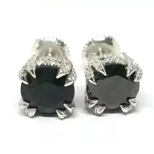 2.00Ct Round Cut Simulated Black Diamond Stud Earrings 14K White Gold Plated