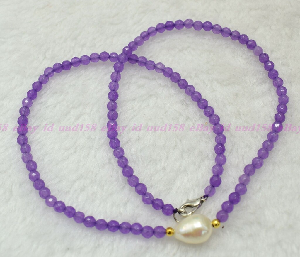 Natural Faceted 4mm Lavender Red Jade Roundelle Gems White Pearl Necklace AAA