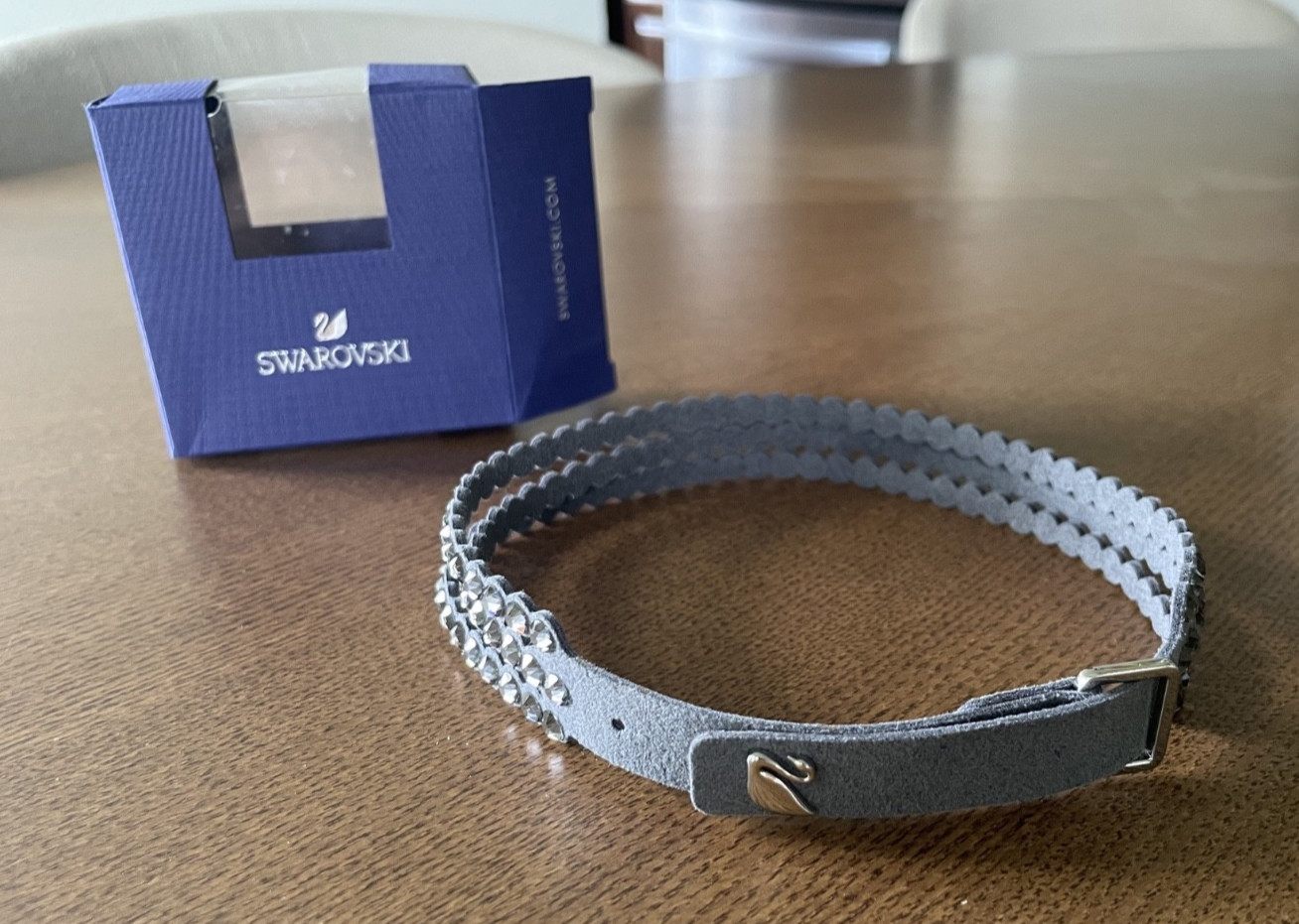 Swarovski Crystal Slake Bracelet 5512509 Grey / Choker Necklace Alcantara Fabric