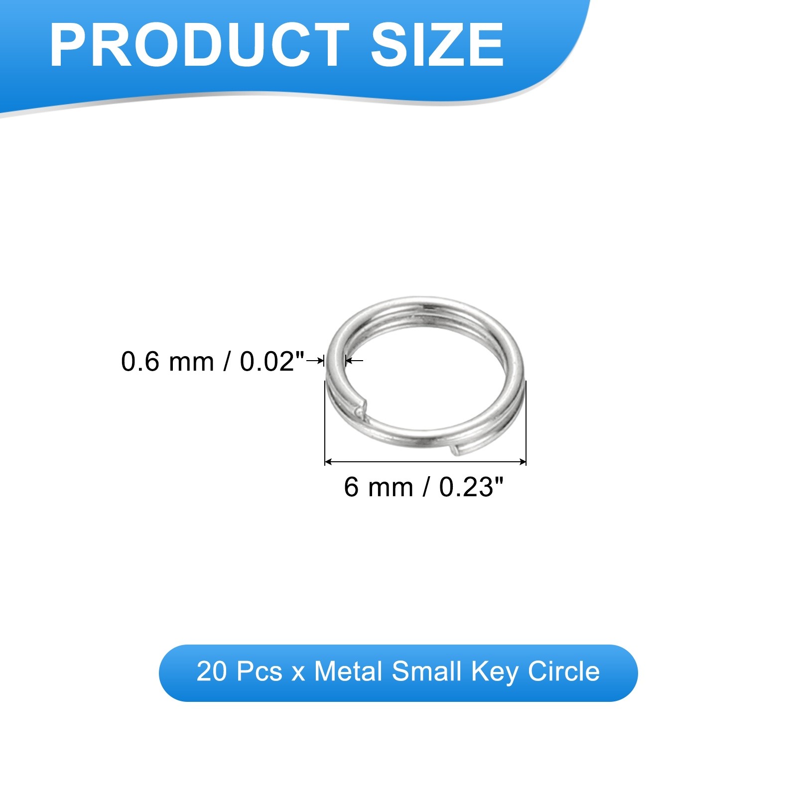 Round Split Ring, 20 Pcs 6 mm Small Split Ring with Double Loops, Silver