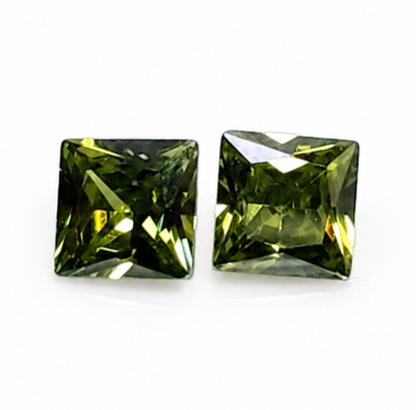Certified Natural Green Sapphire Square Shape 5x5MM Loose Gemstone Pair