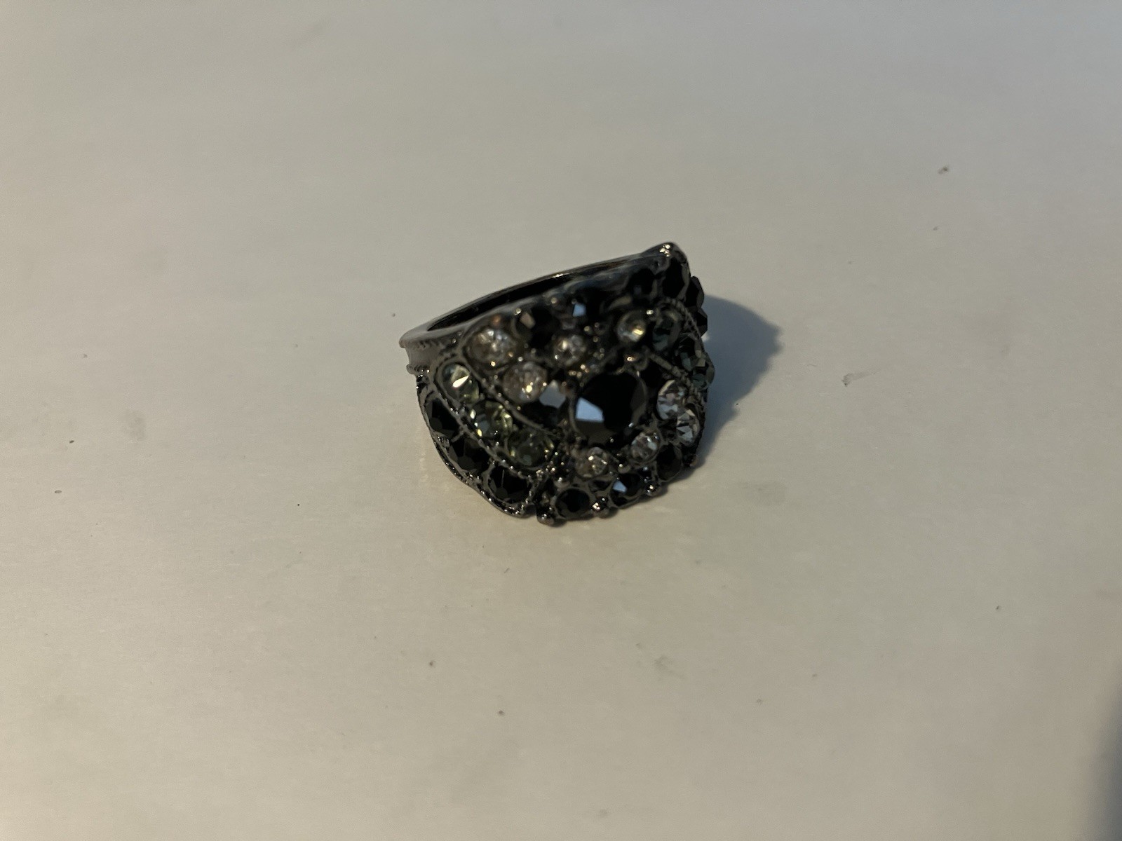 Brown Metal Cocktail Ring With Black & White Stones Size 7