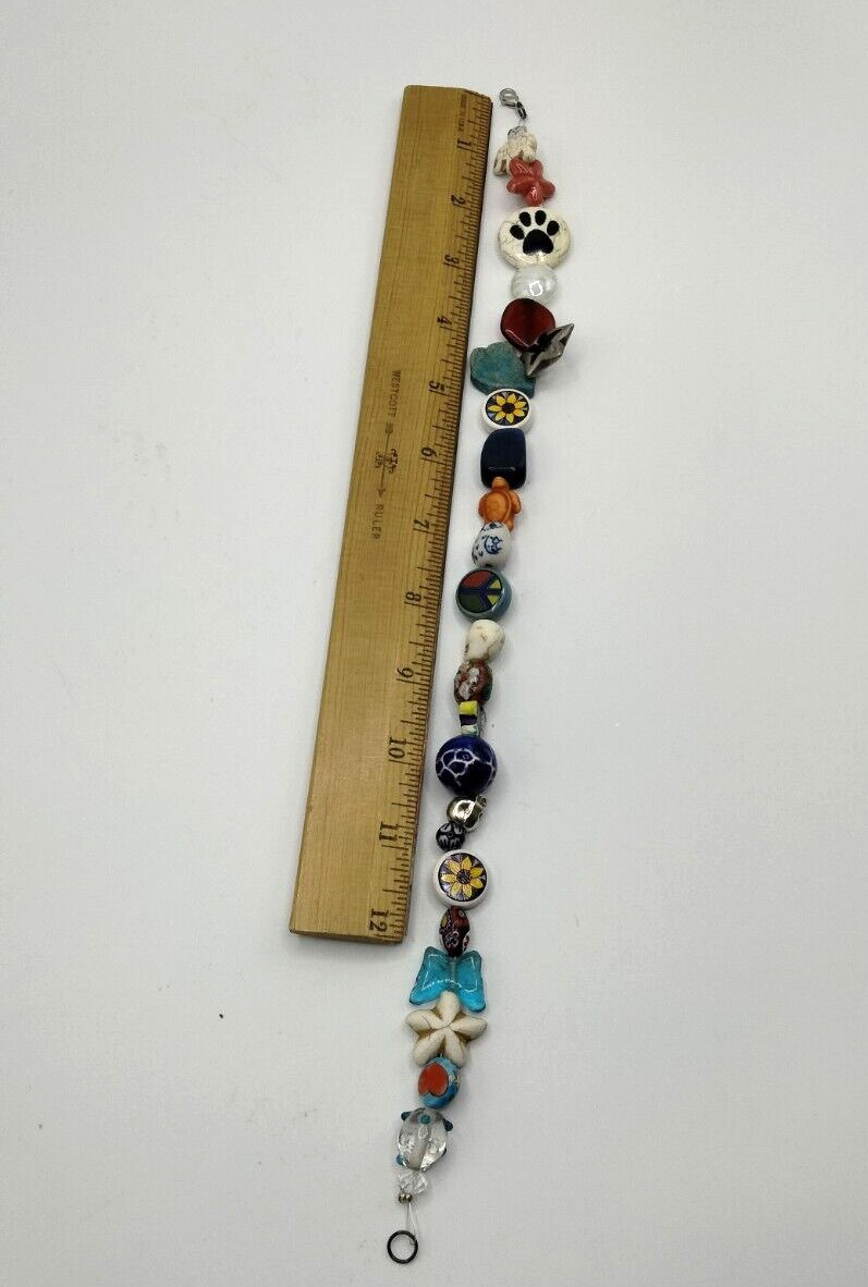 Vintage Multi Color Glass Metal Acrylic Ceramic Stars Flower Beaded Necklace 15″