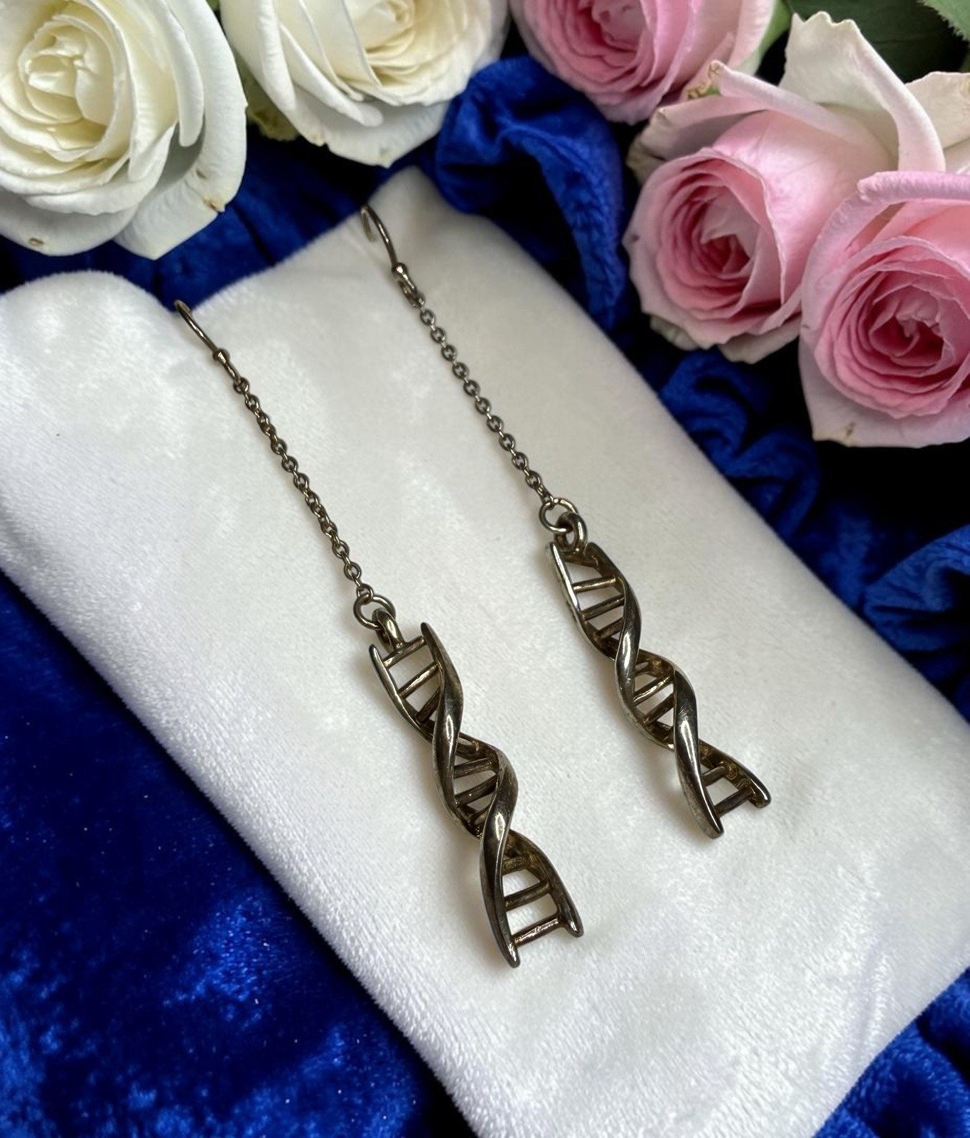 Sterling Silver 925 Double Helix DNA Drop Dangle Earrings