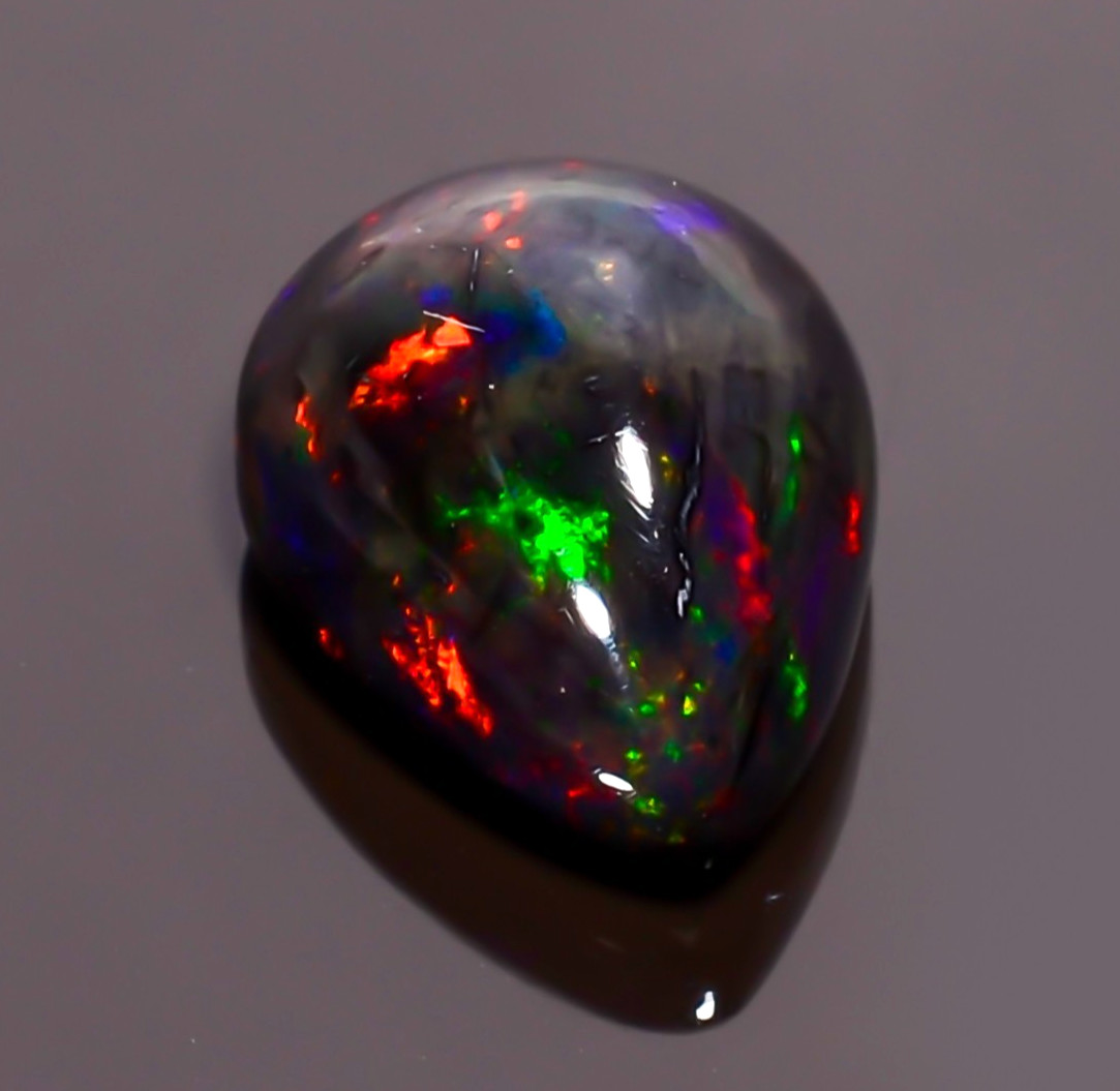 3.5 Ct Natural Black Ethiopian Opal Pear Shape Cabochon Loose Gemstone 13X10X7mm