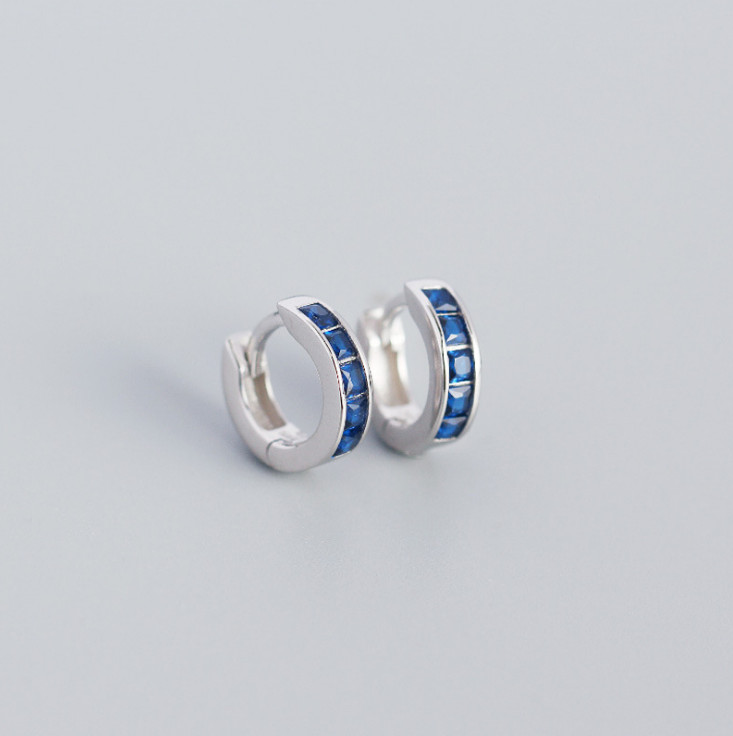 2Pcs 925 Silver Gold Plated Small Round Huggie Hoop Earrings Square CZ 12mm E19