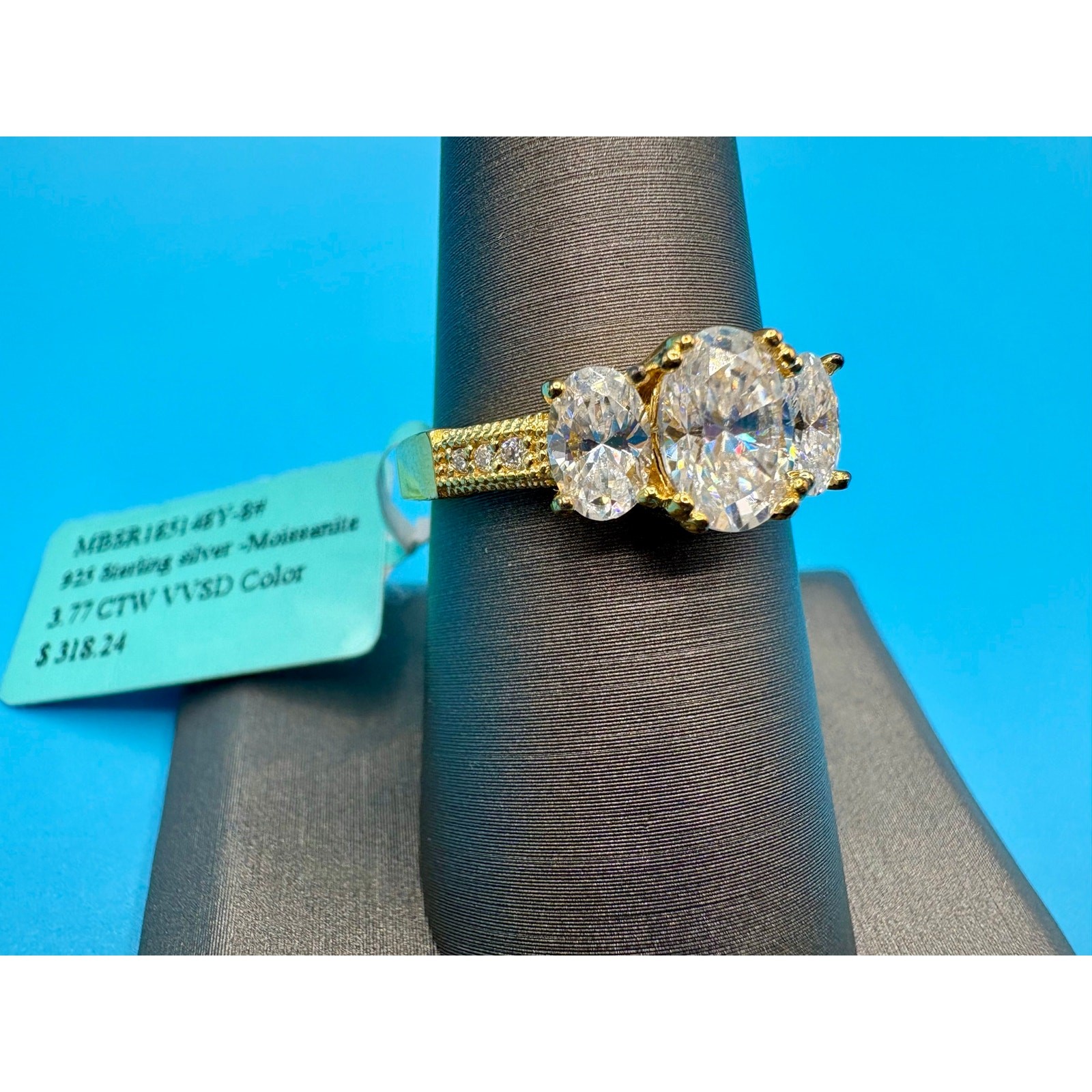 NWT – 3.77CTW Moissanite Vermeil over 925 Silver – Size 7.5
