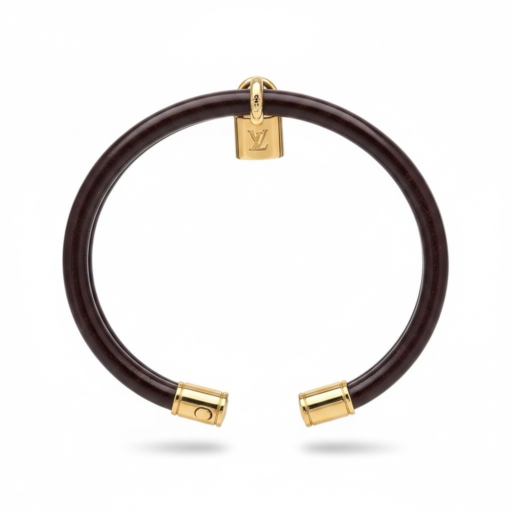 Louis Vuitton Inclusion Lock Bracelet Burgundy Resin Gold w/ Dust Bag